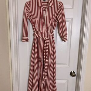 Forever 21 Red and White Striped Long Sleeve Dress